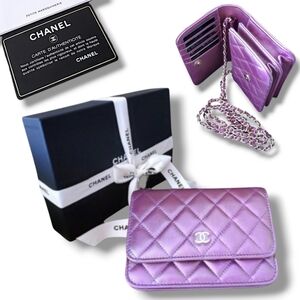 NIB CHANEL Ultra Rare 2014 WOC Iridescent Purple Quilted Leather Crossbody Bag